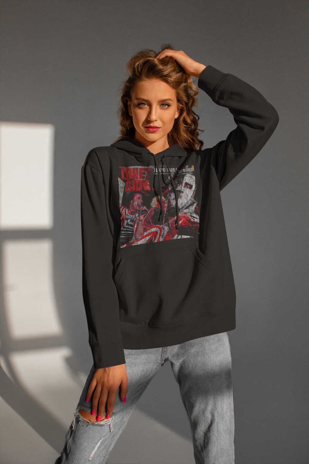 Quiet Riot Dijital Baskı Kapüşonlu Unisex Sweatshirt