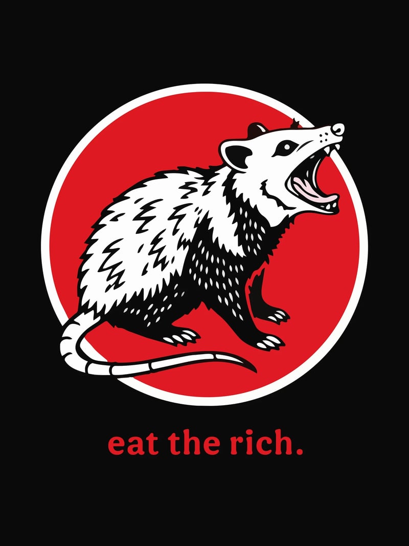 Eat the Rich Possum baskısının kendisi, ürün üzerinde değil