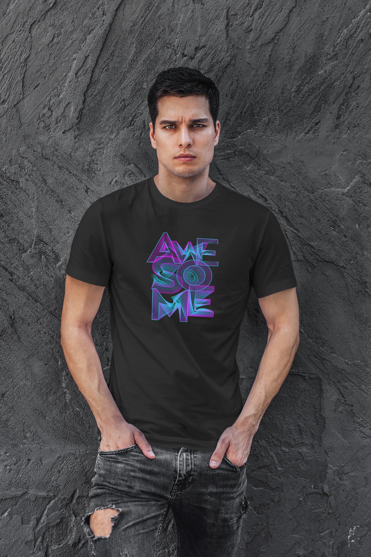 Awesome Dijital Baskı Siyah Unisex Tişört