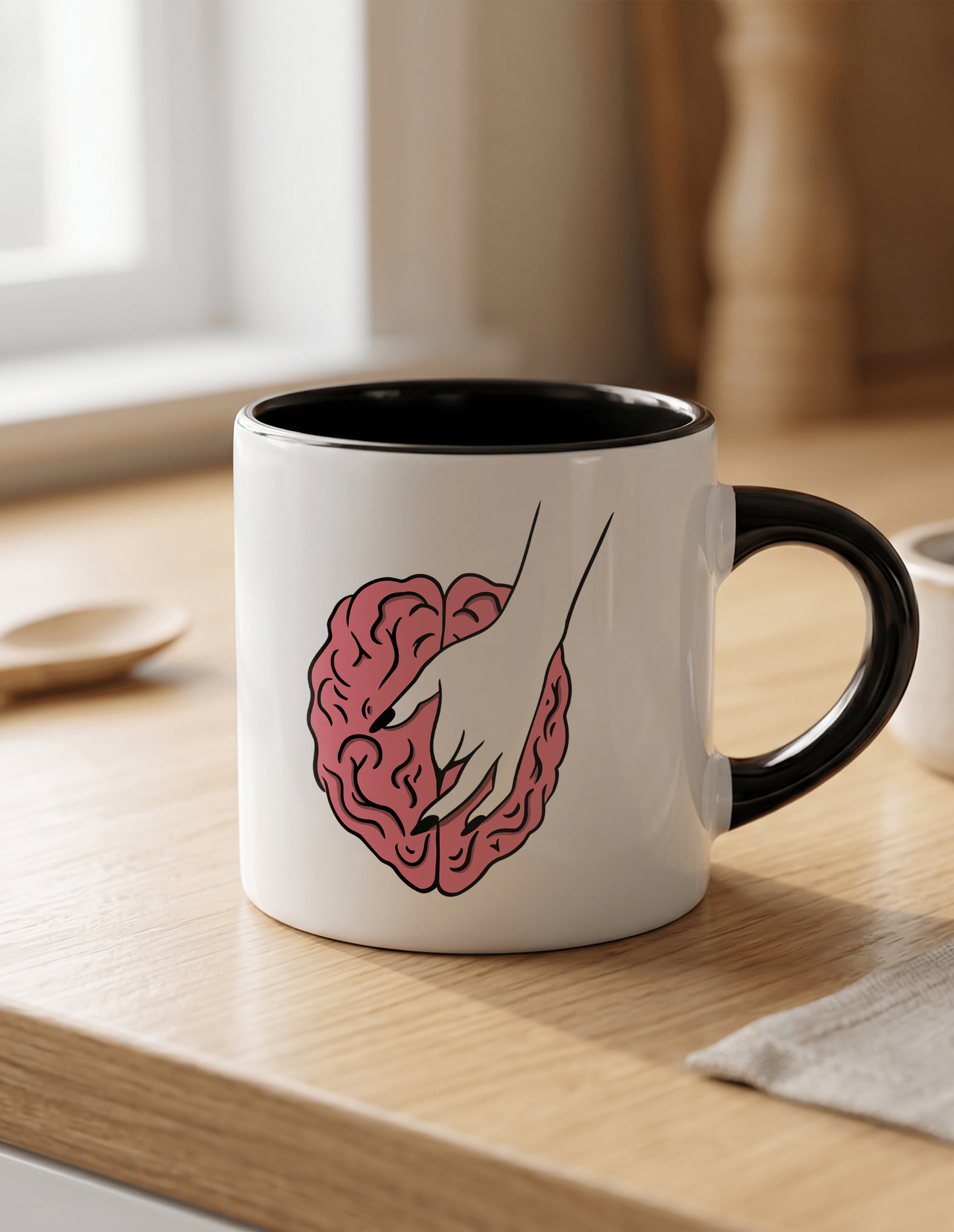 Brain 180 ml Beyaz Siyah Kahve Kupası