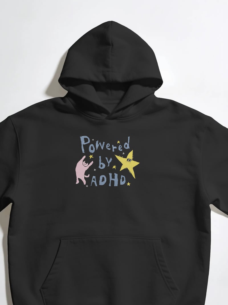 Powered by ADHD Siyah Kapüşonlu Sweatshirt