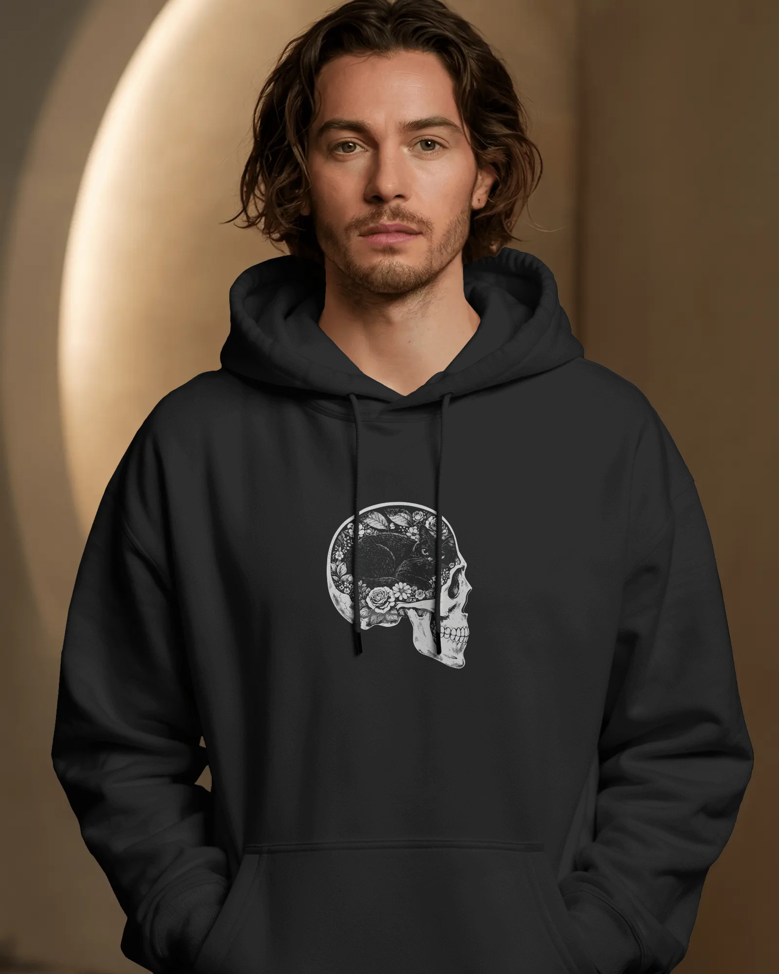 Skull Cat Siyah Kapüşonlu Sweatshirt