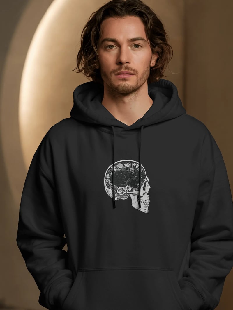 Skull Cat Siyah Kapüşonlu Sweatshirt
