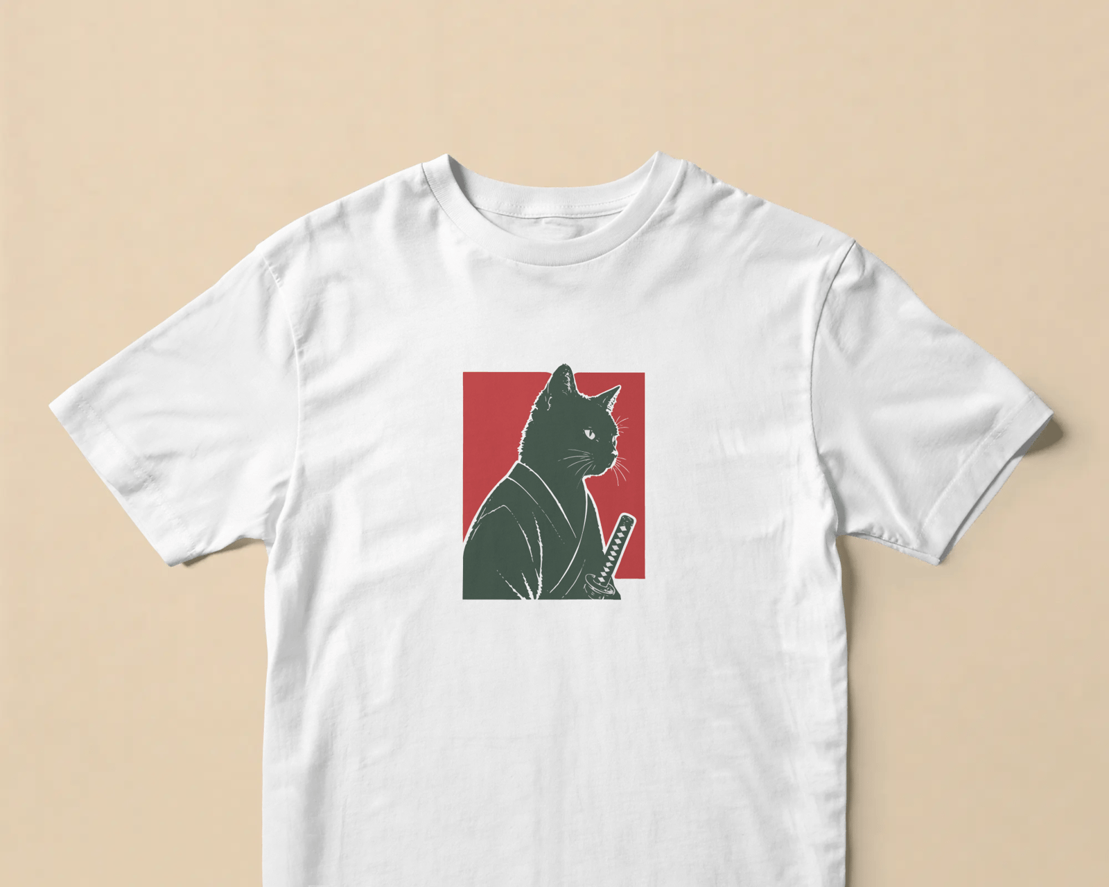 Samurai Cat Beyaz Tişört