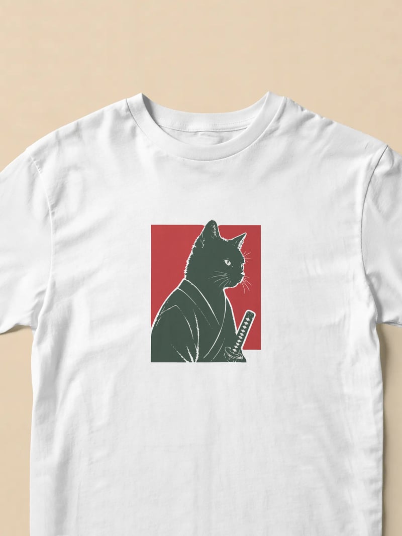 Samurai Cat Beyaz Tişört