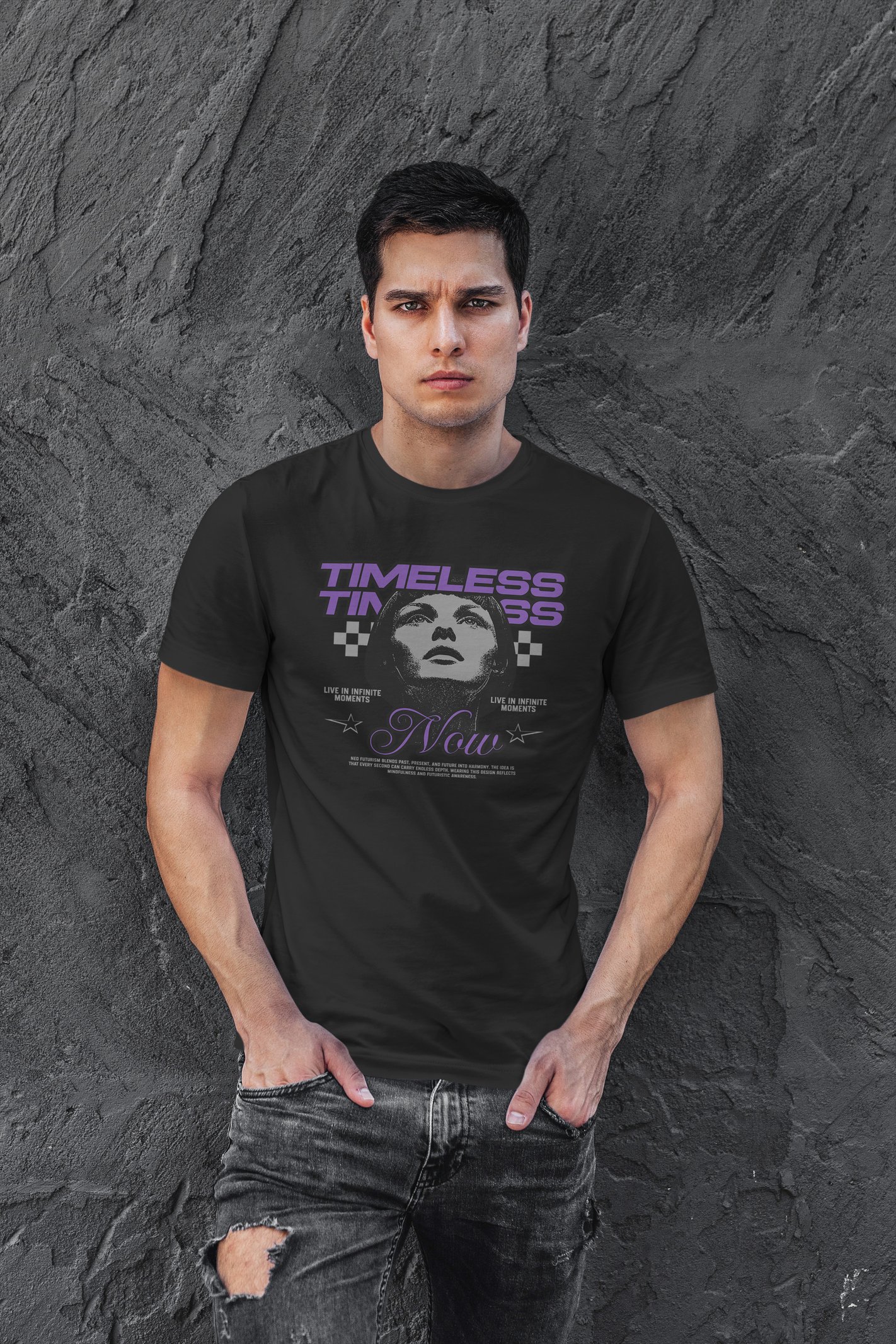 Timeless Dijital Baskı Siyah Unisex Tişört