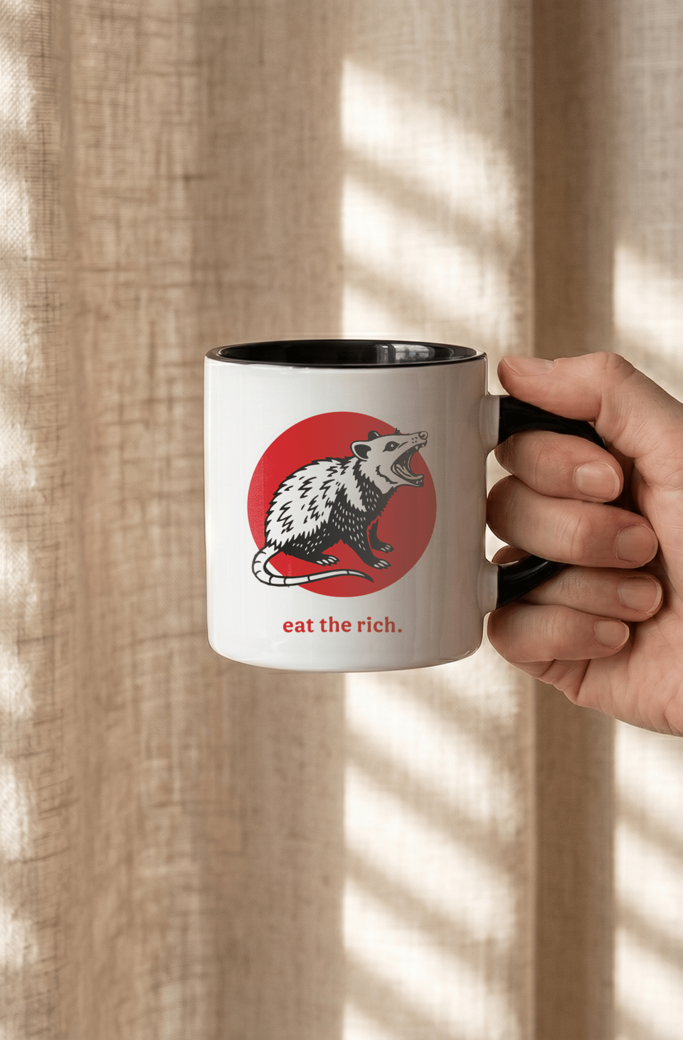 Eat the Rich 180 ml Beyaz Siyah Kahve Kupası