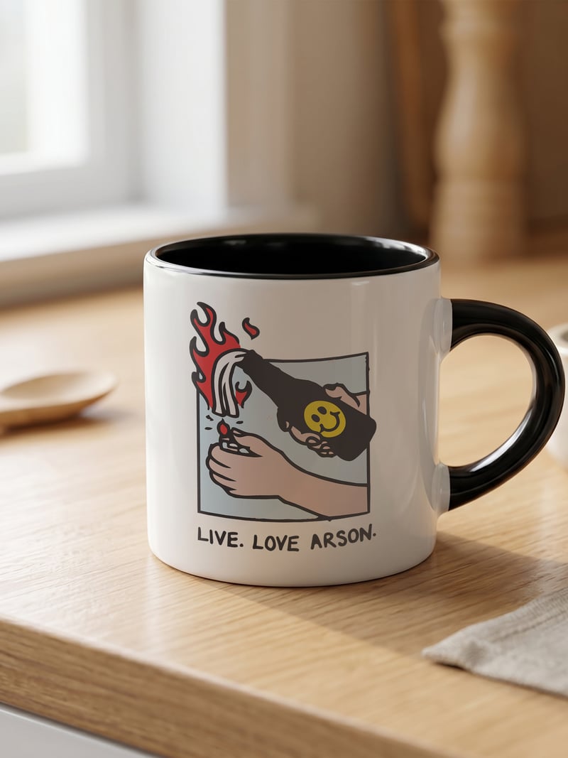 Love Arson 180 ml Beyaz Siyah Kahve Kupası