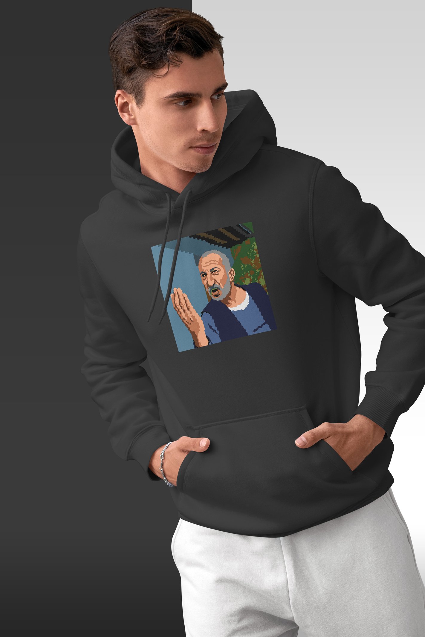 Halil Güneşli Dijital Baskı Siyah Kapüşonlu Sweatshirt