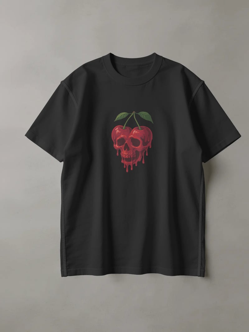 Cherry Skull Siyah Tişört