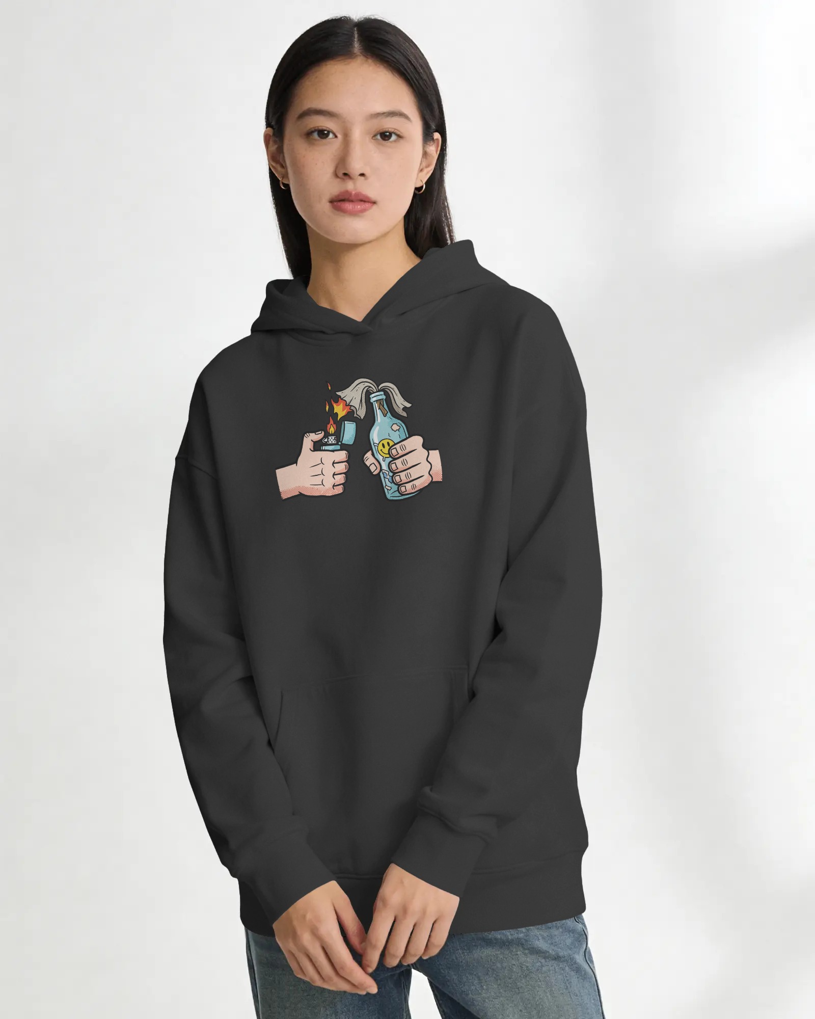 Chaos Fun Unisex Siyah Kapüşonlu Sweatshirt