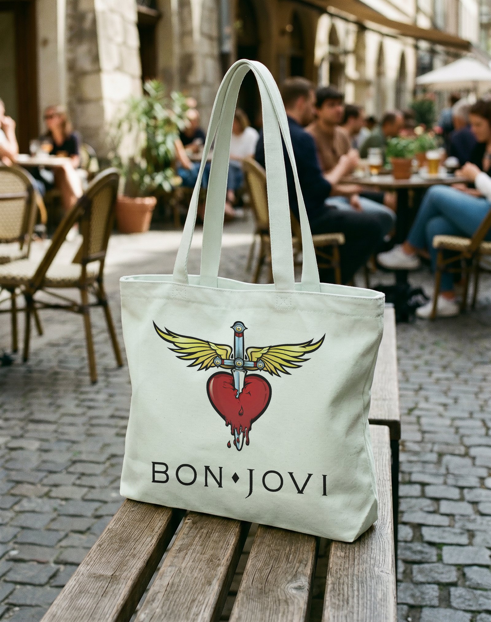 Bon Jovi Fermuarlı Astarlı Körüklü Kanvas Çanta 35 x 40 cm