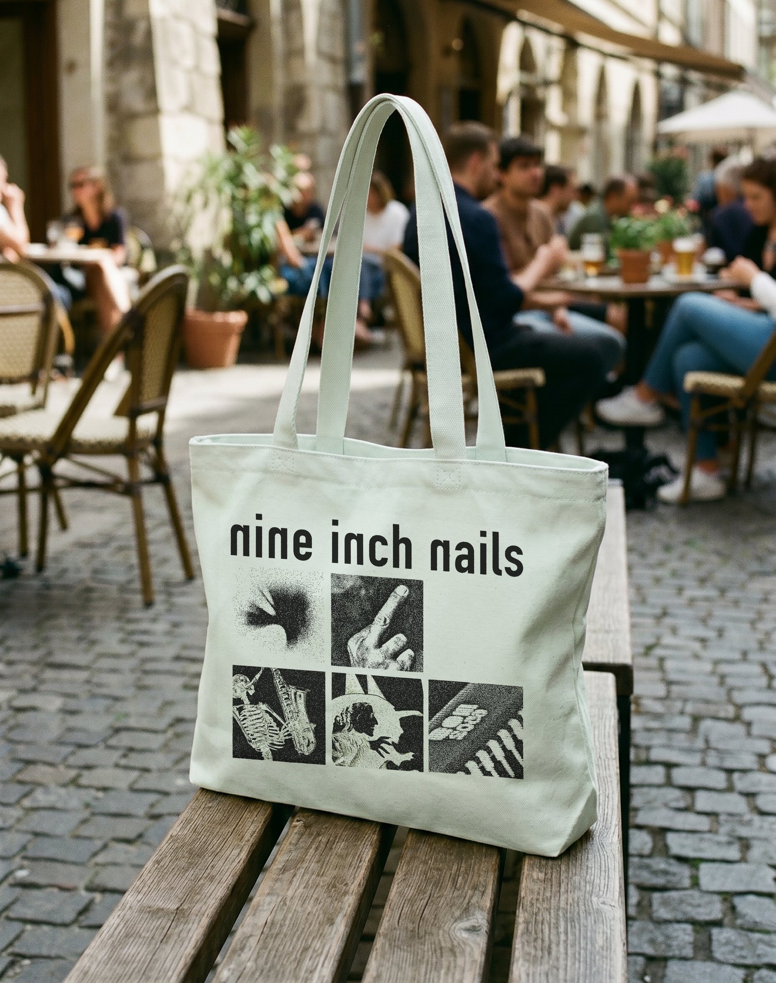 Nine Inch Nails Fermuarlı Astarlı Körüklü Kanvas Çanta 35 x 40 cm
