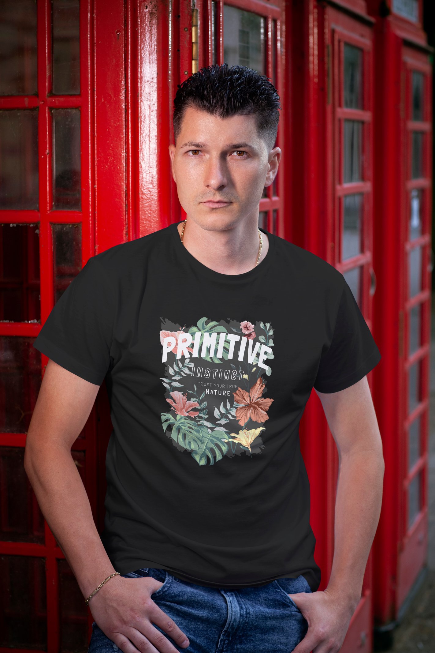 Primitive Dijital Baskı  Unisex Siyah T-Shirt