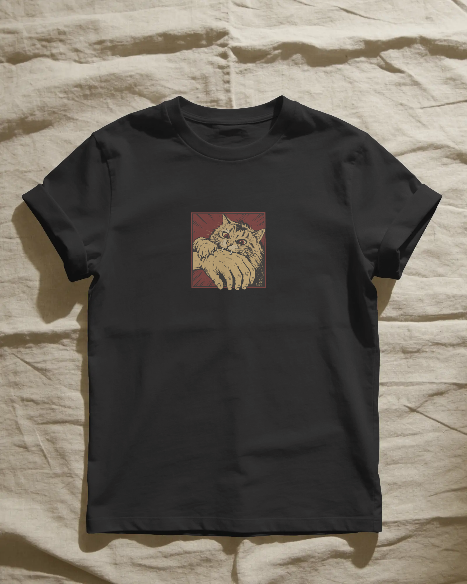 Cat Bite Unisex Siyah Tişört