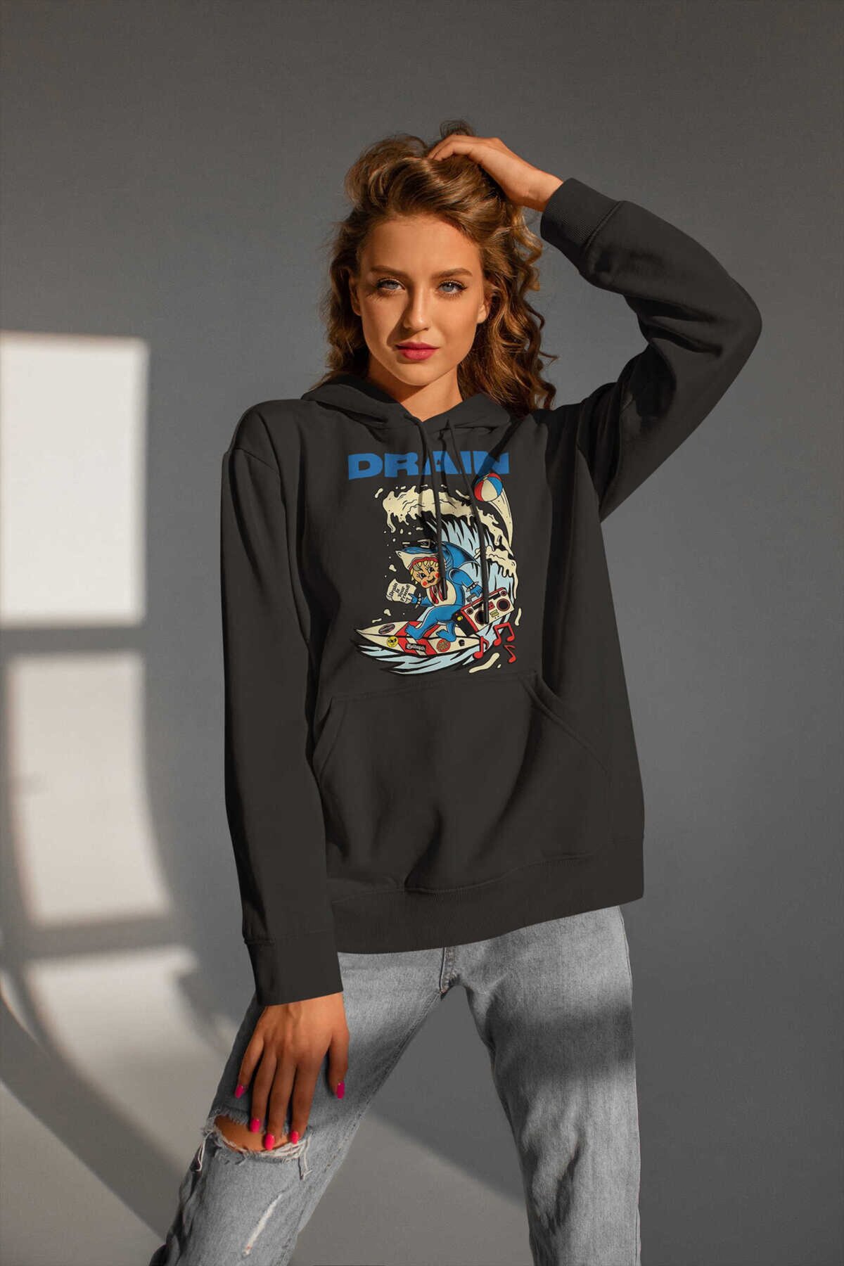 Drain Dijital Baskı Kapüşonlu Unisex Sweatshirt