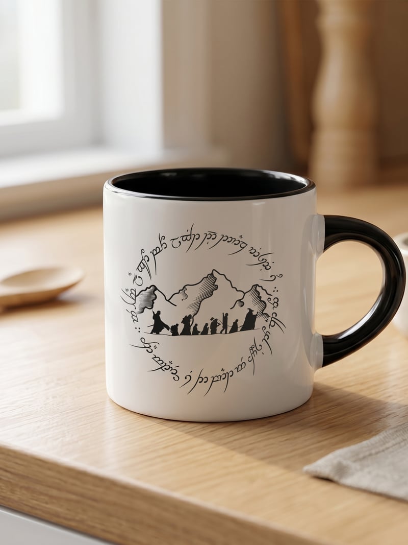 Lord of the Rings Yüzüklerin Efendisi 180 ml Beyaz Siyah Kahve Kupası