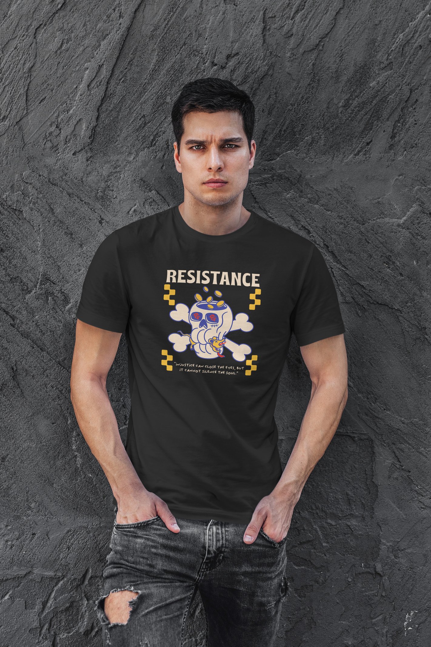 Resistance Dijital Baskı Siyah Tişört