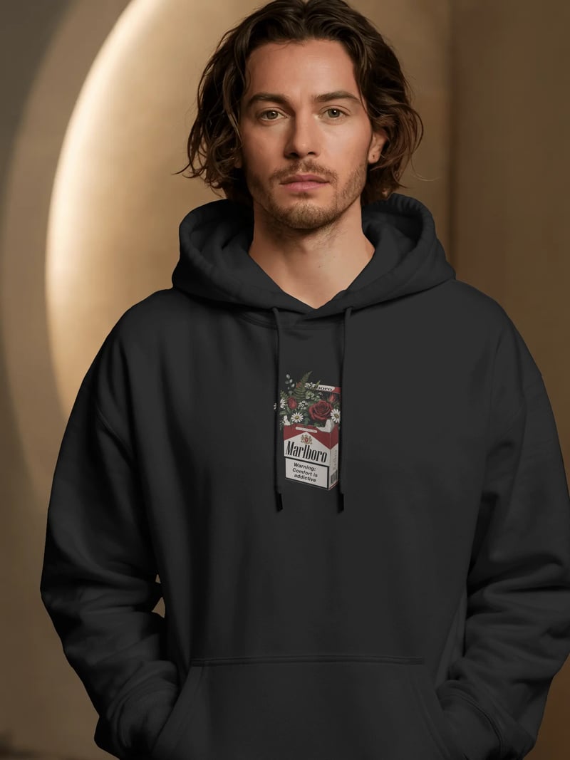 Smoking Flowers Siyah Kapüşonlu Sweatshirt
