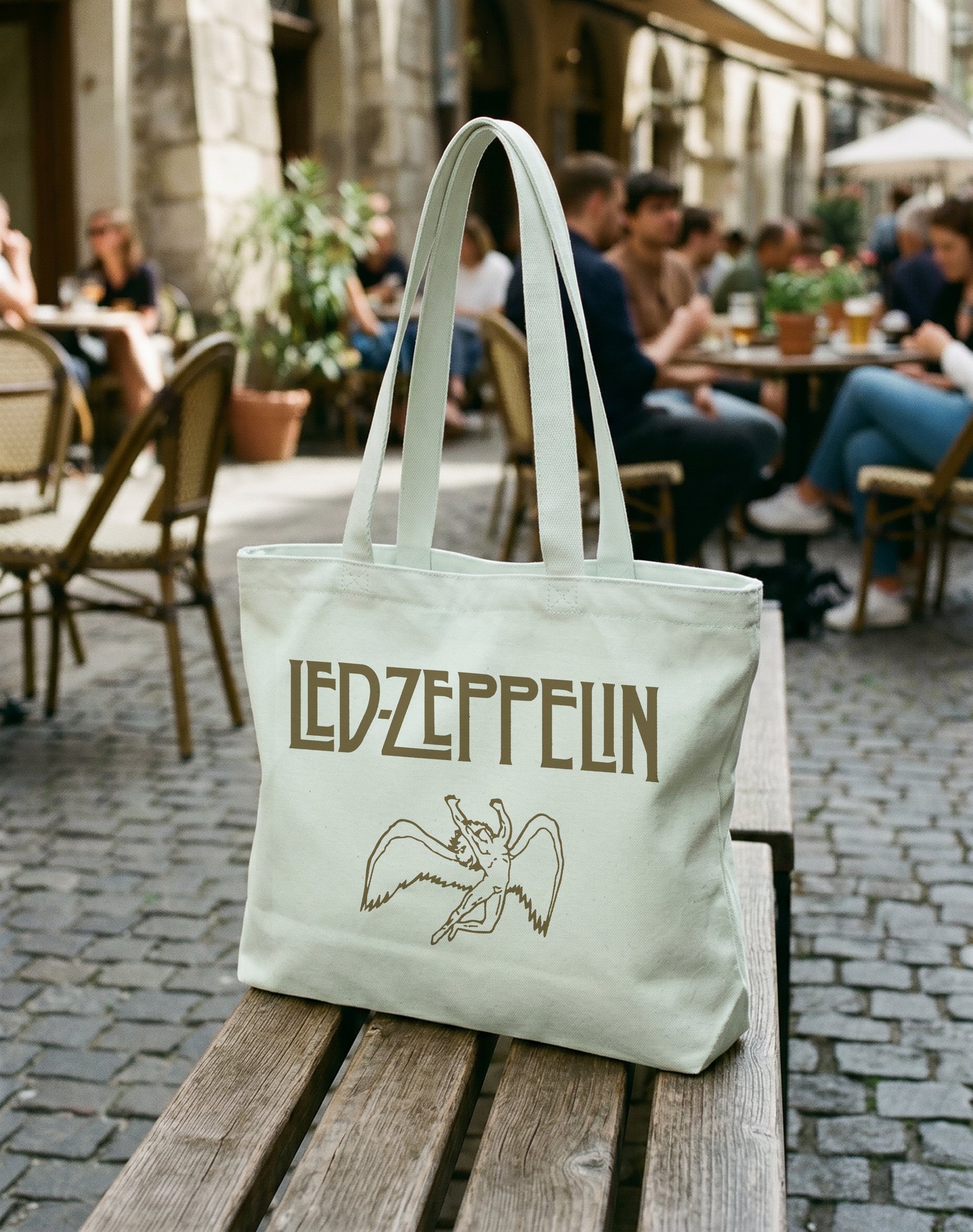 Led Zeppelin Fermuarlı Astarlı Körüklü Kanvas Çanta 35 x 40 cm