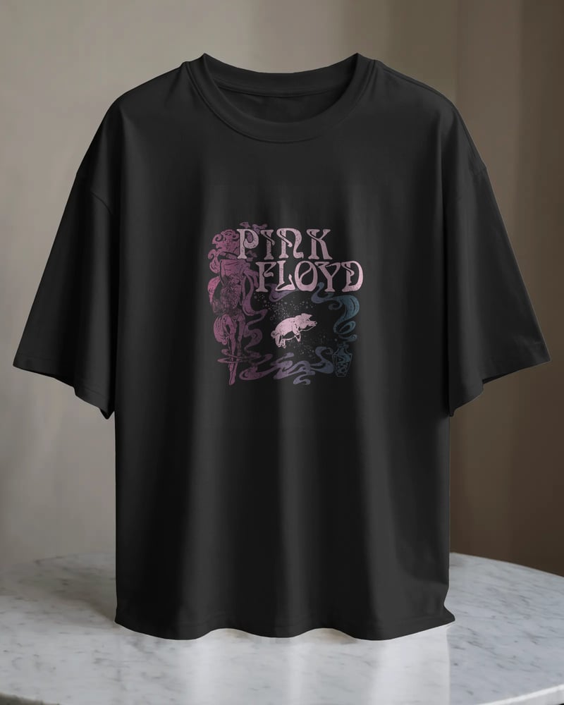 Siyah regular tişört üzerinde Pink Floyd baskısı, vintage tarzı, fotoğraf 1/3
