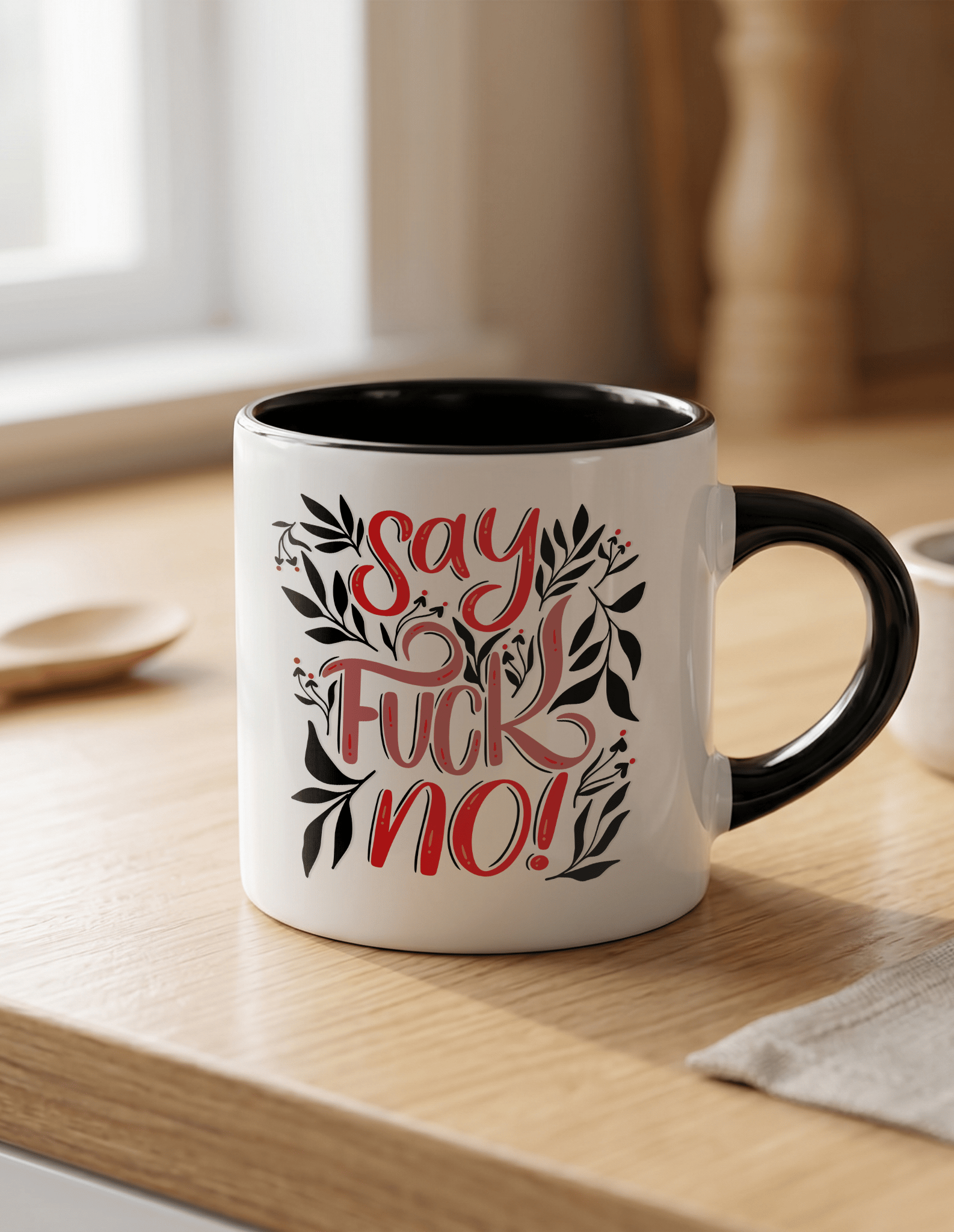 Say F*ck No 180 ml Beyaz Siyah Kahve Kupası
