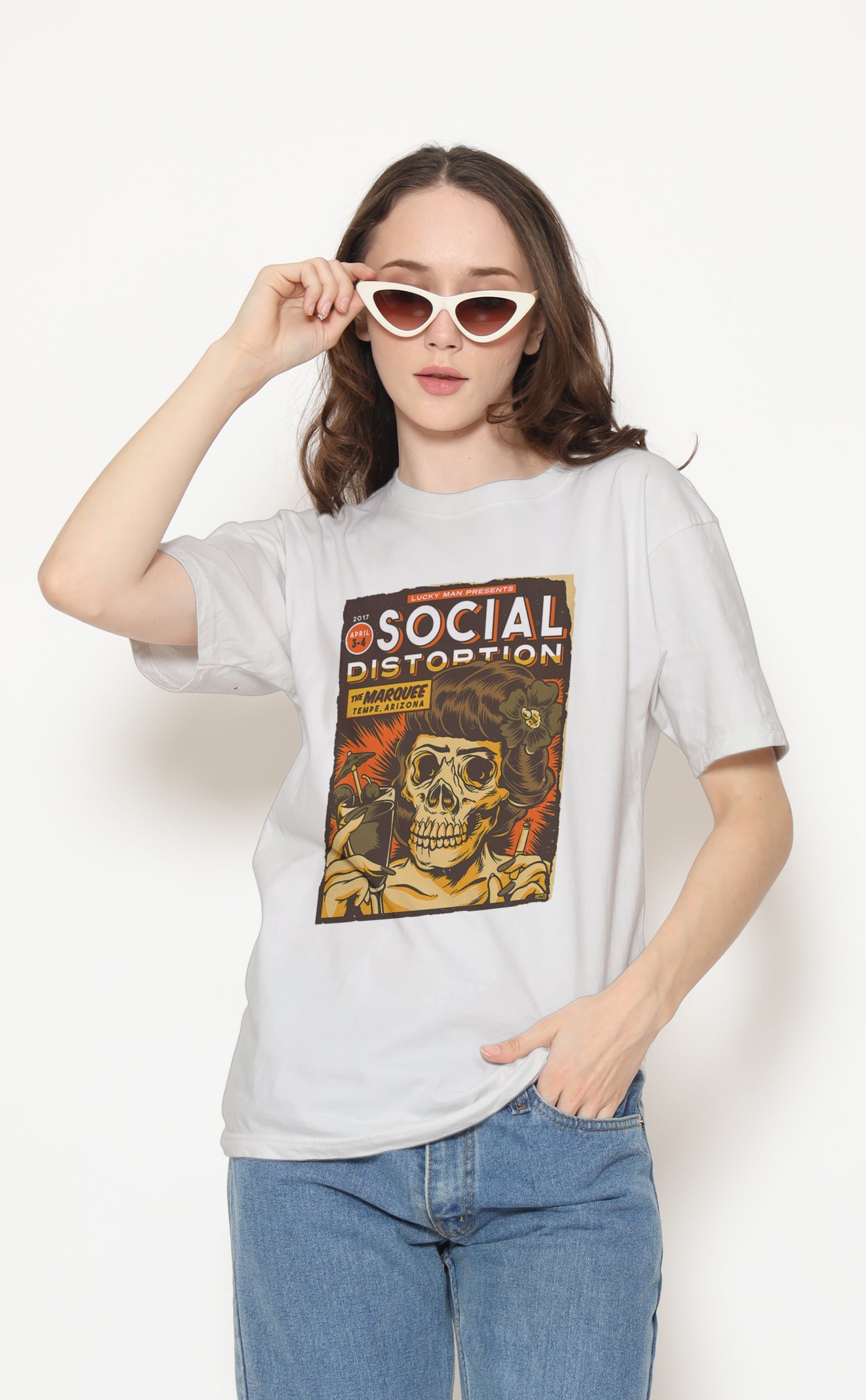 Social Distortion Kafatası Beyaz Tişört