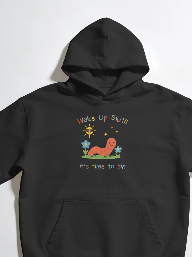 Wake Up S*uts Siyah Kapüşonlu Sweatshirt