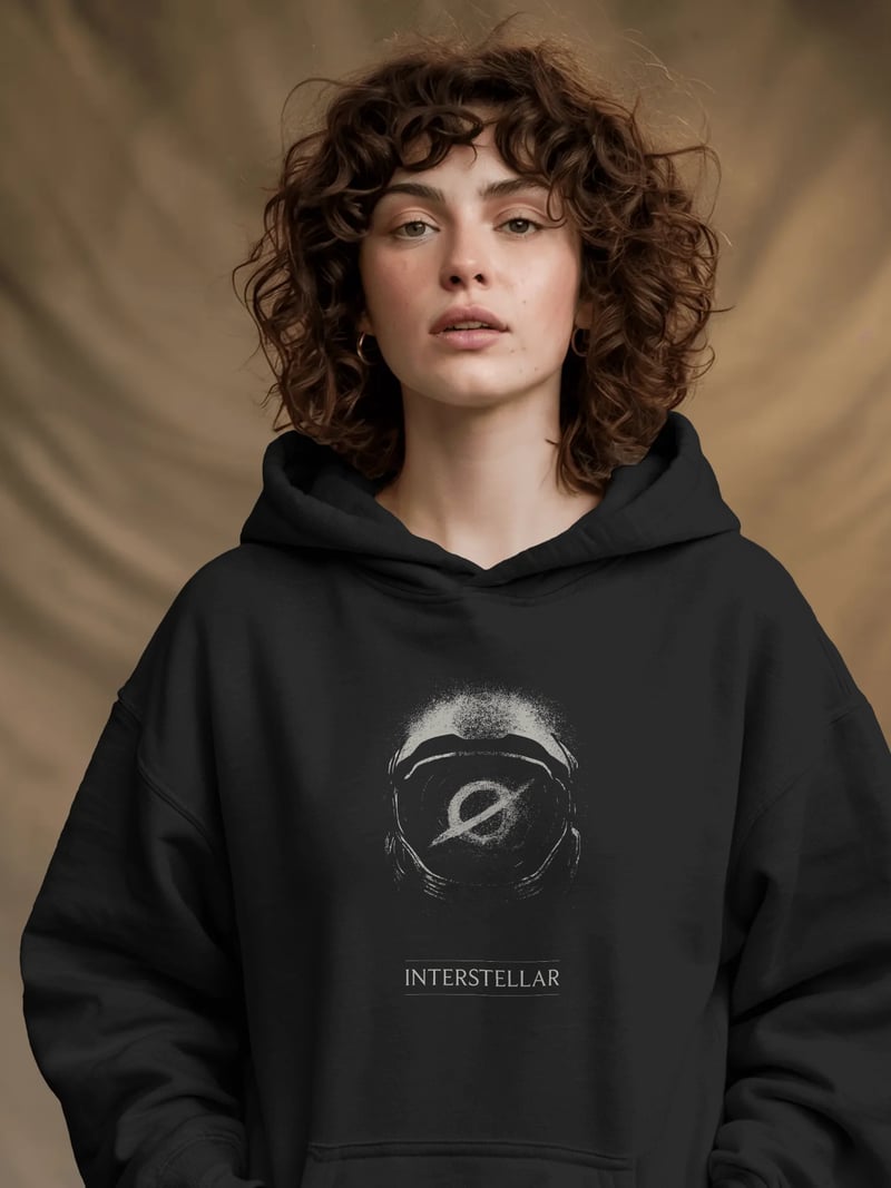 Interstellar Yıldızlararası Siyah Kapüşonlu Sweatshirt