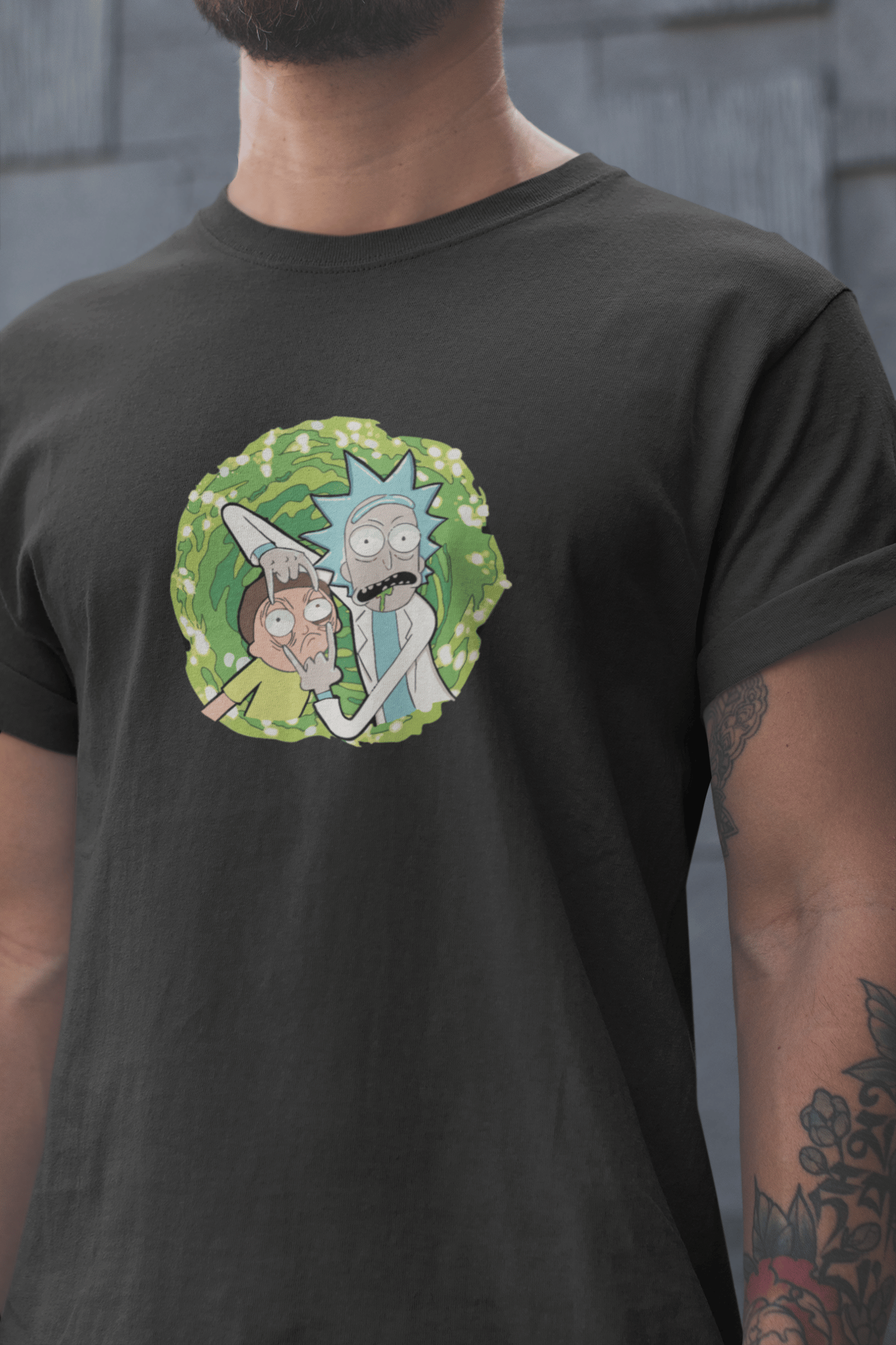 Rick and Morty Unisex Siyah Tişört