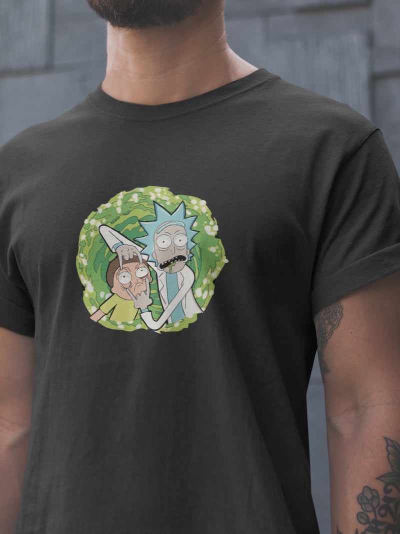 Rick and Morty Unisex Siyah Tişört