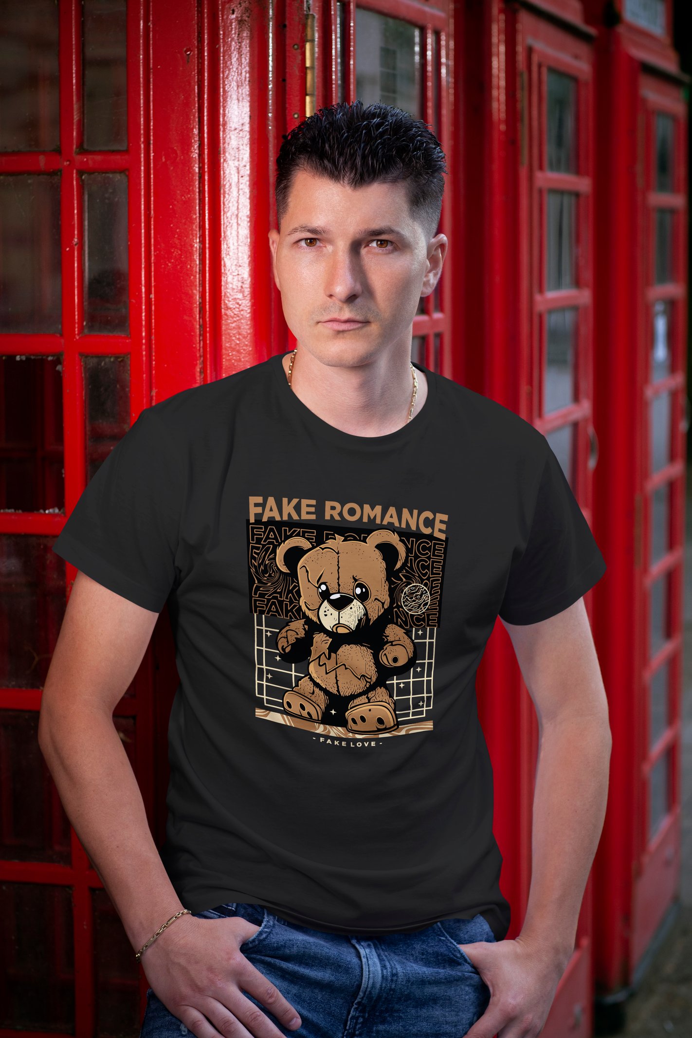 Fake Romance Dijital Baskı  Unisex Siyah T-Shirt