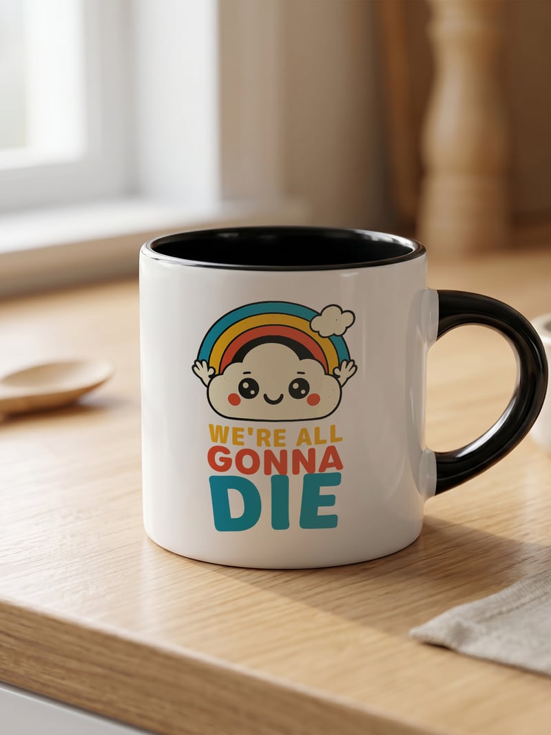 We're All Gonna Die 180 ml Beyaz Siyah Kahve Kupası