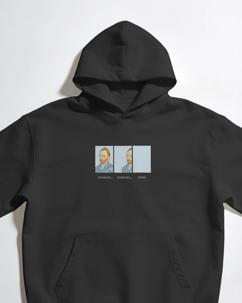 Siyah oversize kapüşonlu sweatshirt üzerinde Van Gogh Going baskısı, fotoğraf 1/3