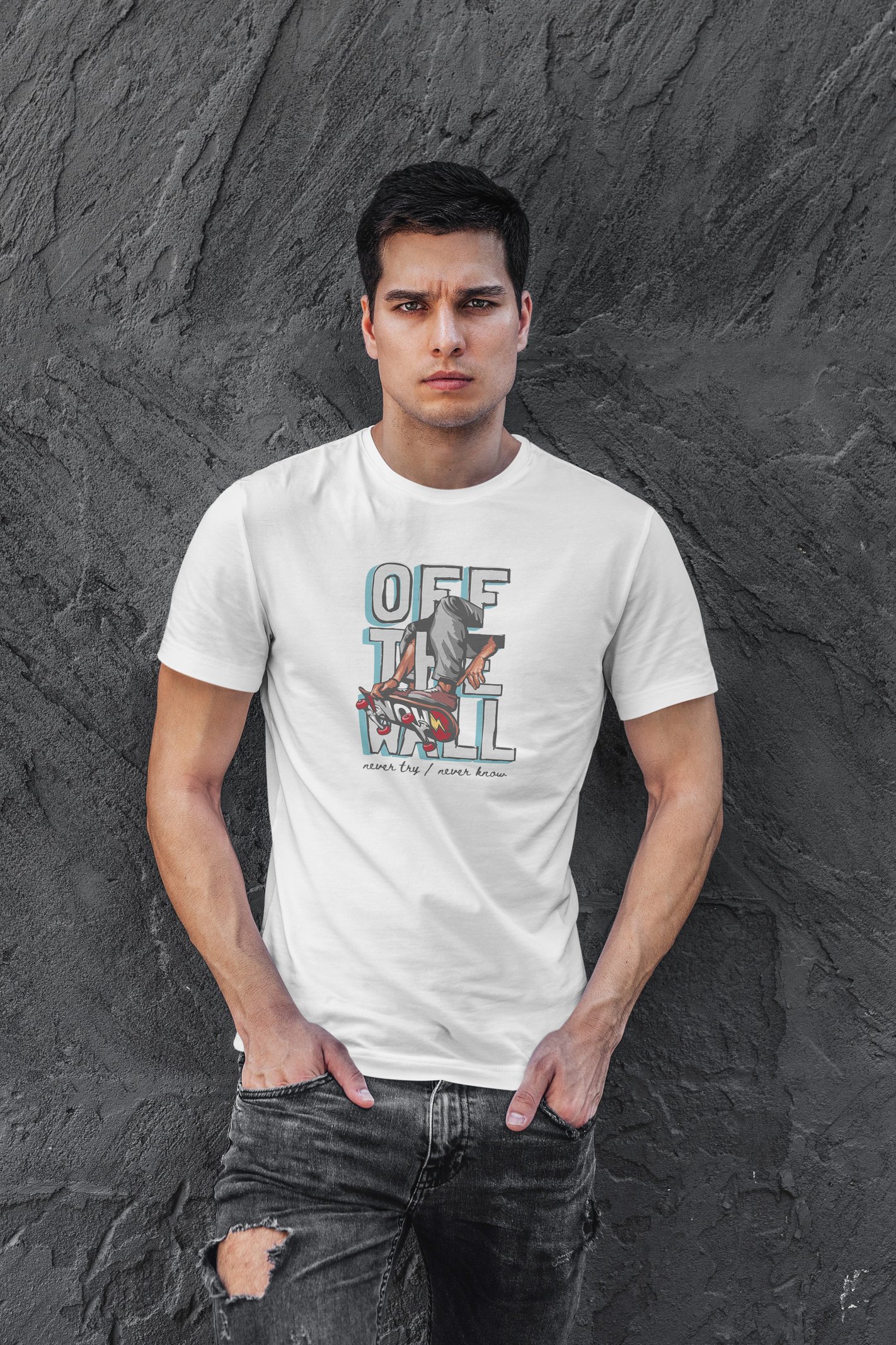 Off the Wall Dijital Baskı  Unisex Beyaz T-Shirt