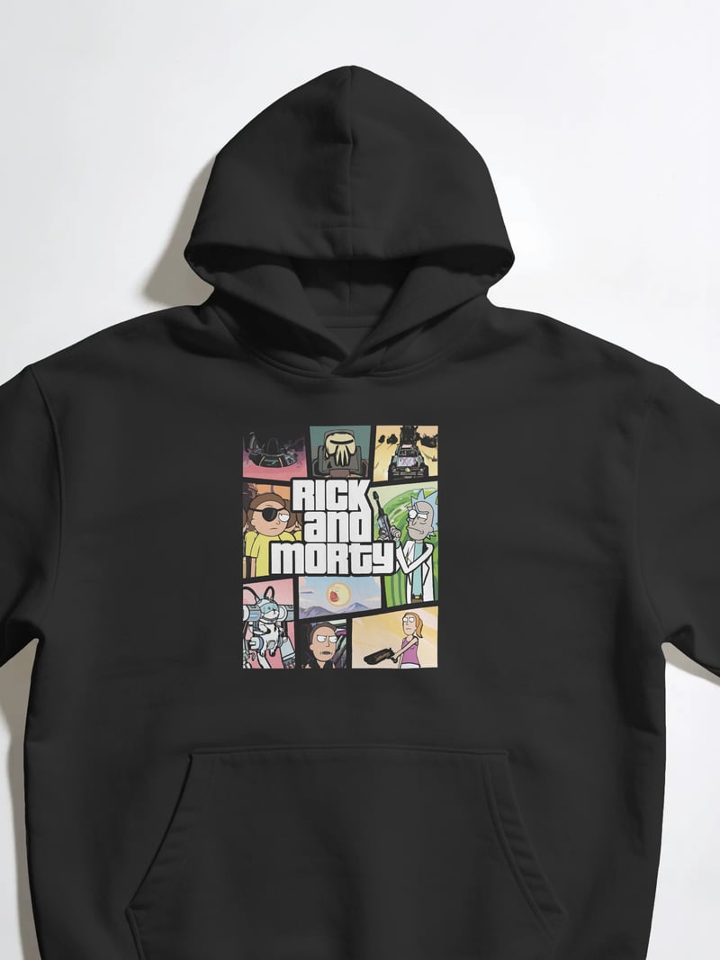 Rick and Morty Siyah Kapüşonlu Sweatshirt