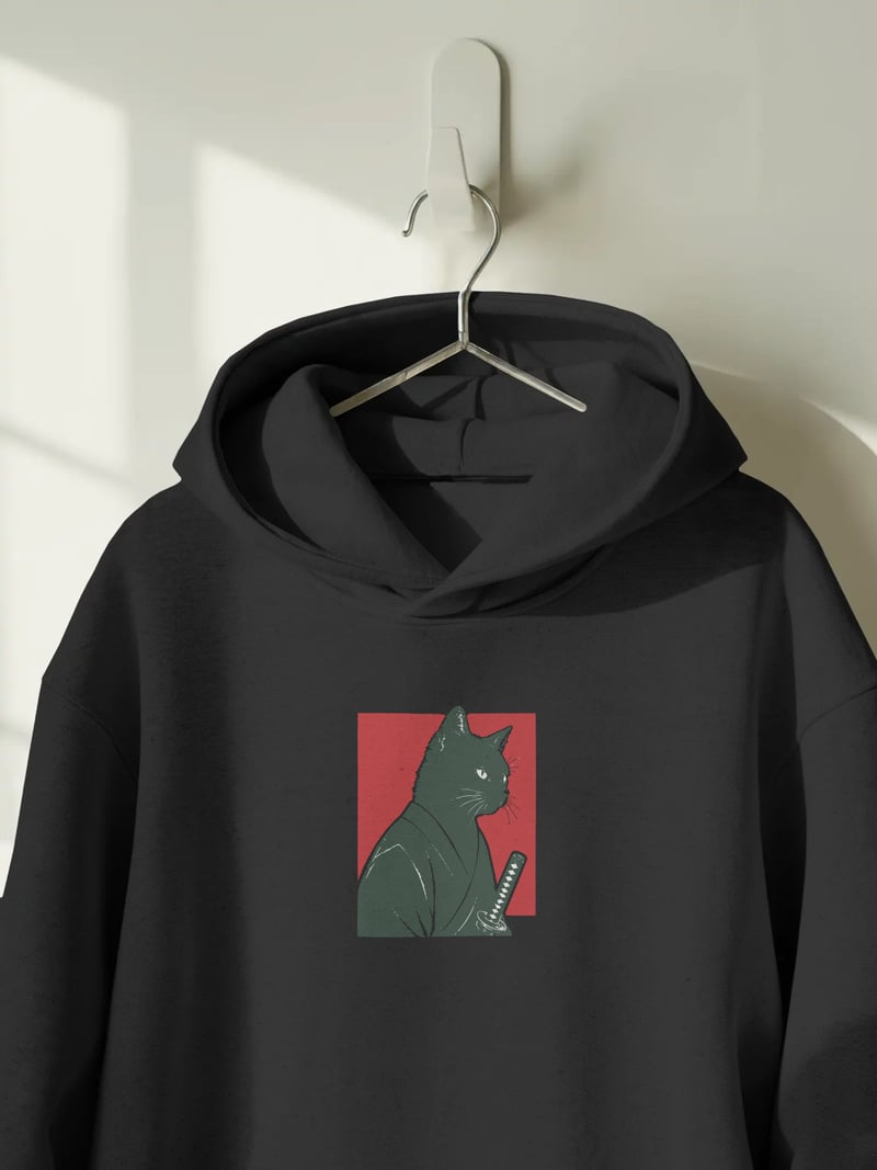 Samurai Cat Kapüşonlu Sweatshirt