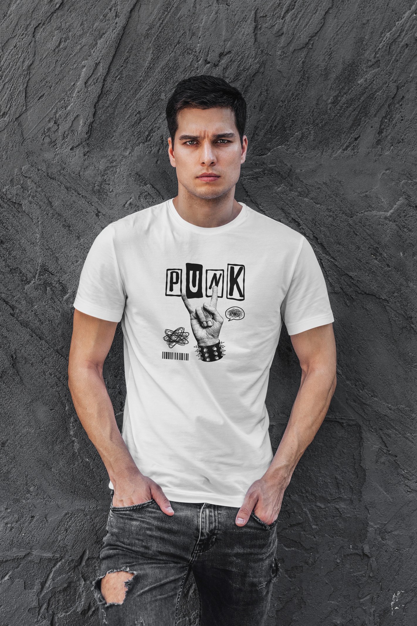 Punk Dijital Baskı Beyaz Unisex Tişört