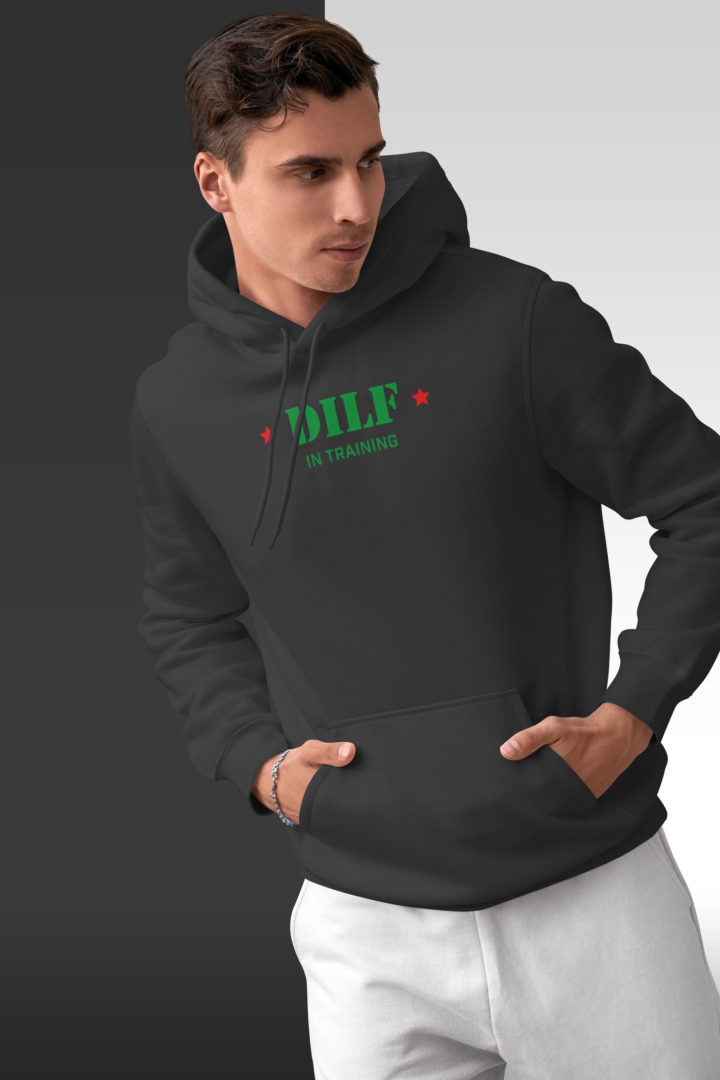 Dilf In Training Dijital Baskı Siyah Kapüşonlu Sweatshirt