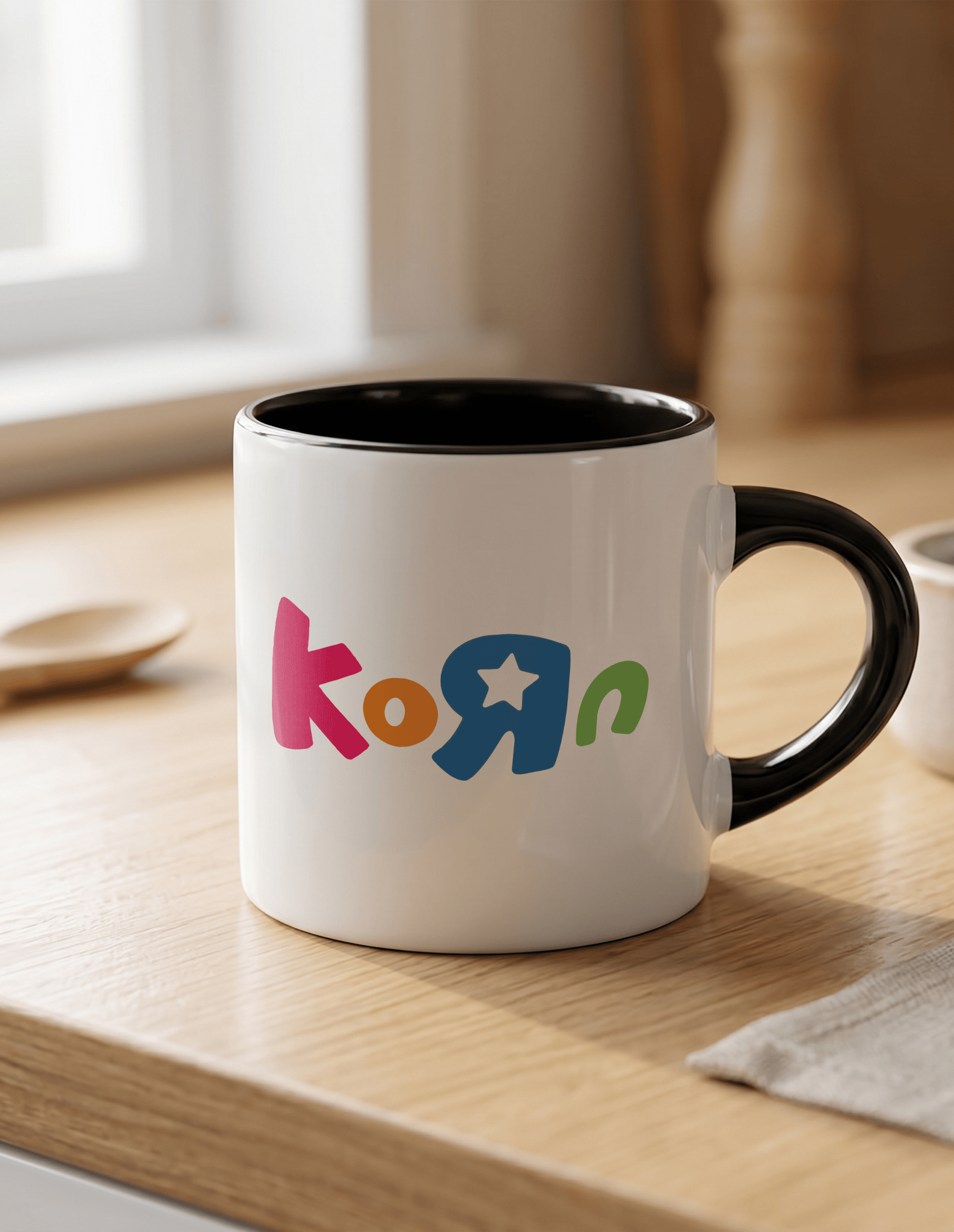 Korn 180 ml Beyaz Siyah Kahve Kupası