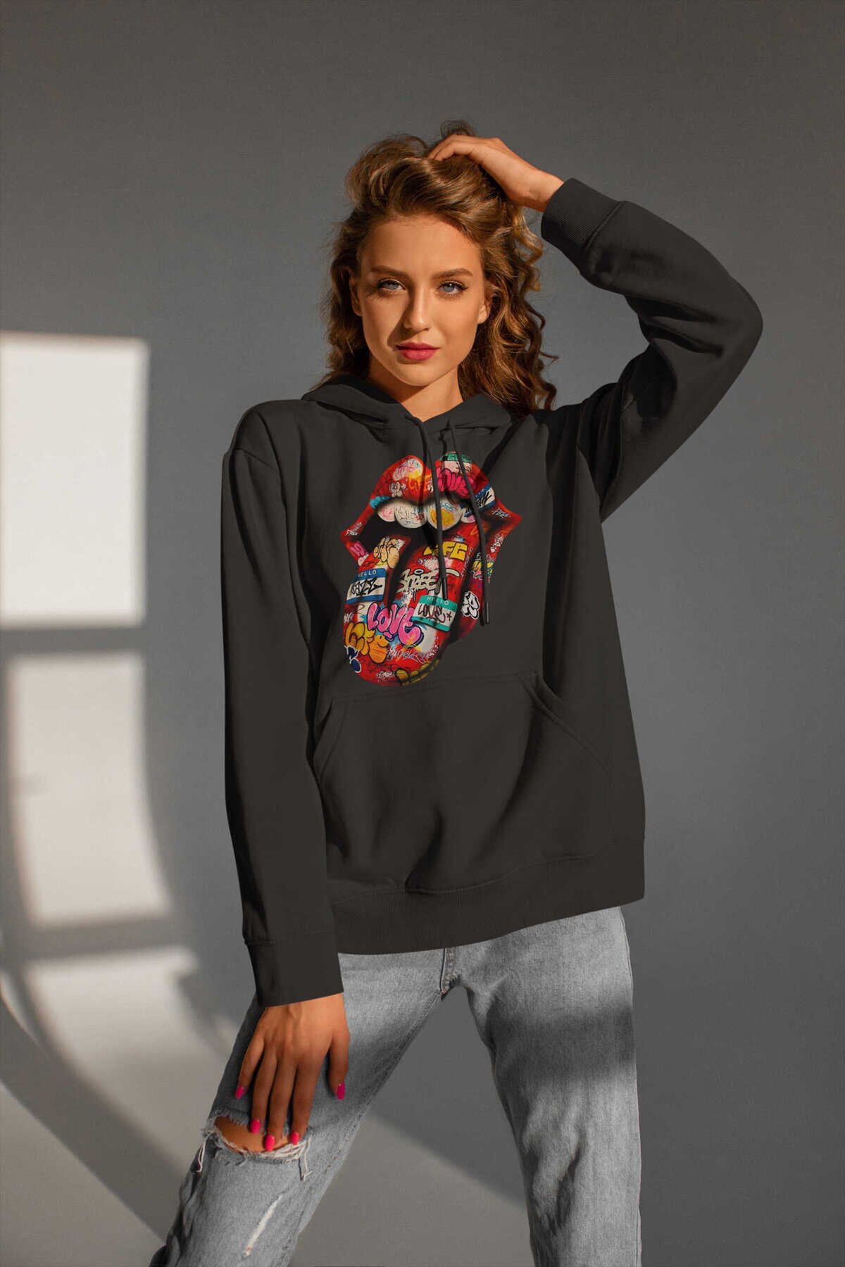 Rolling Stones Dijital Baskı Kapüşonlu Unisex Sweatshirt