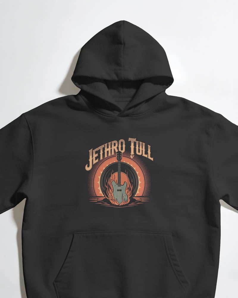 Siyah oversize kapüşonlu sweatshirt üzerinde Jethro Tull baskısı, vintage tarzı, fotoğraf 1/3