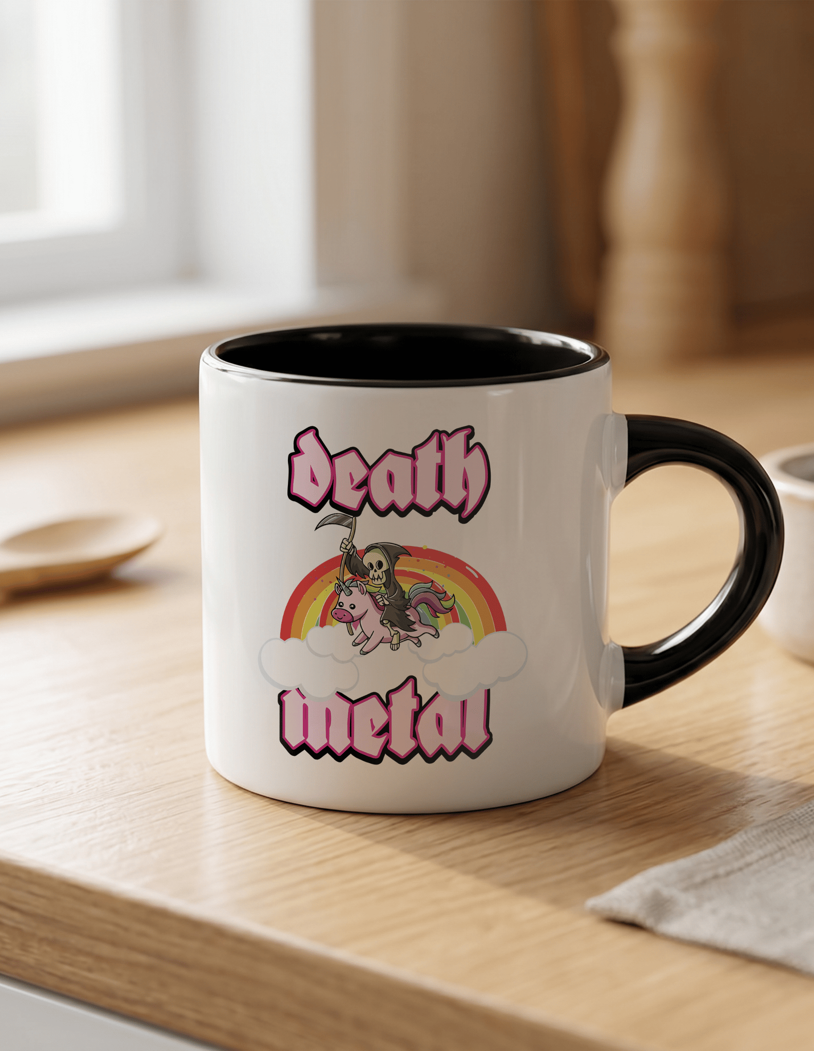 Death Metal 180 ml Beyaz Siyah Kahve Kupası