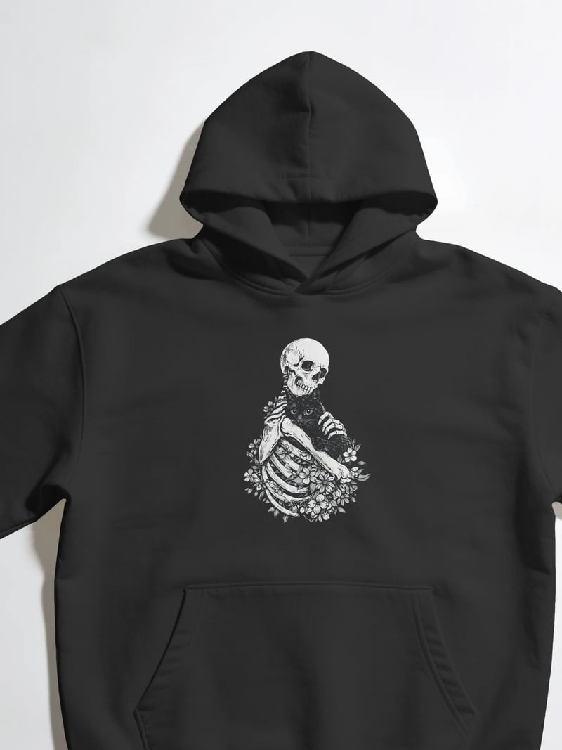 Cat Love Siyah Kapüşonlu Sweatshirt