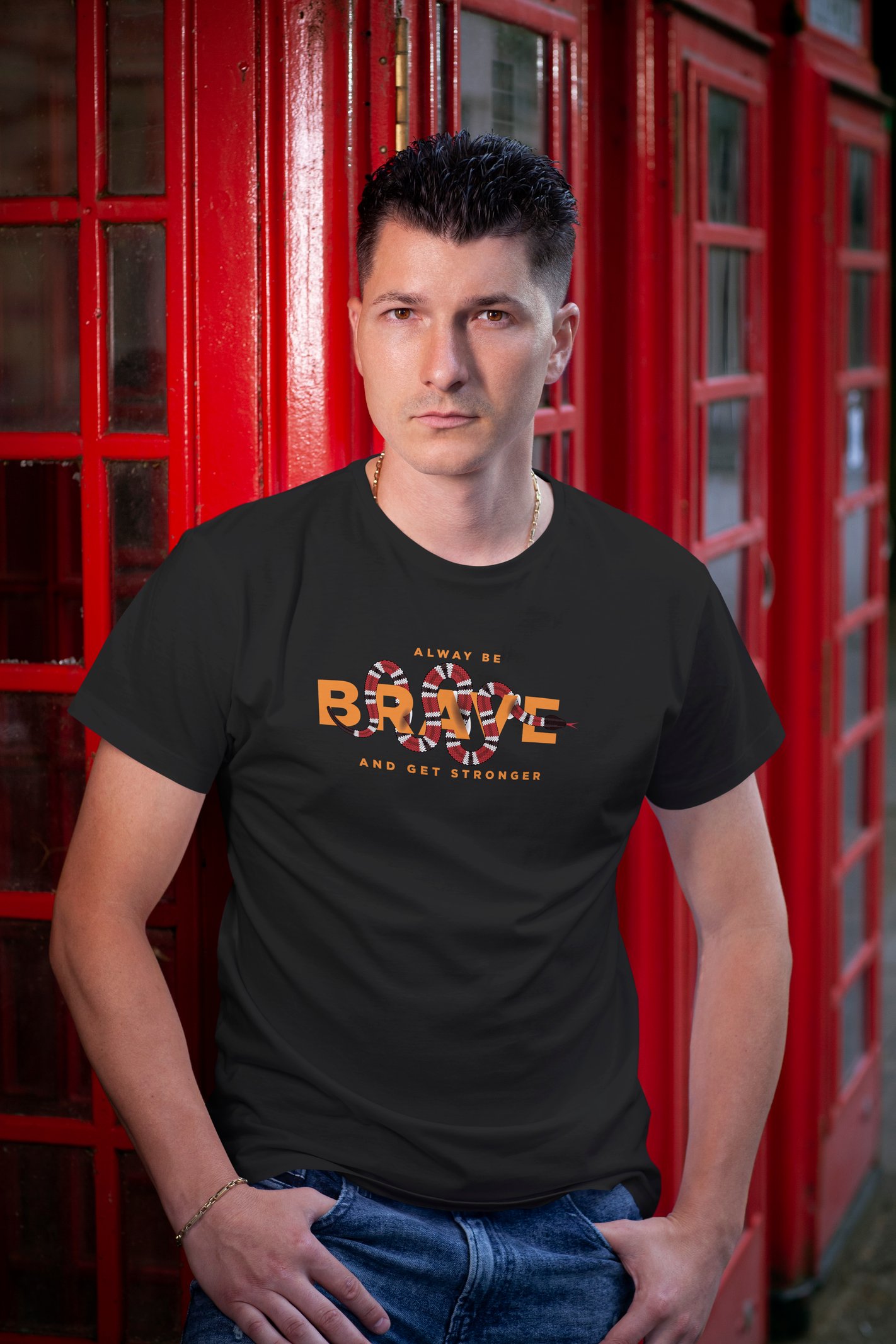 Brave Yılan Dijital Baskı  Unisex Siyah T-Shirt
