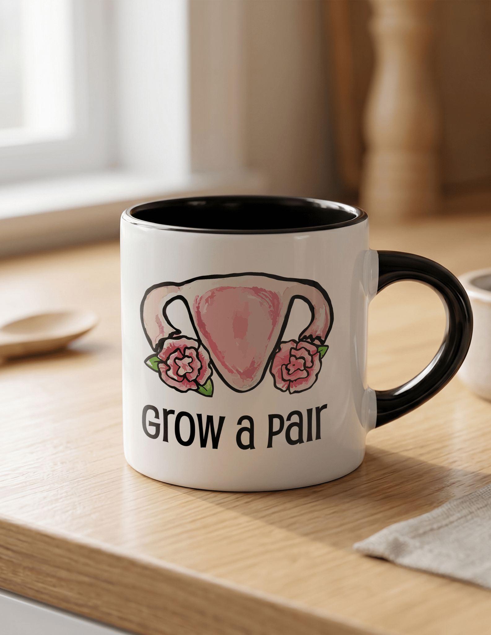 Grow a Pair 180 ml Beyaz Siyah Kahve Kupası