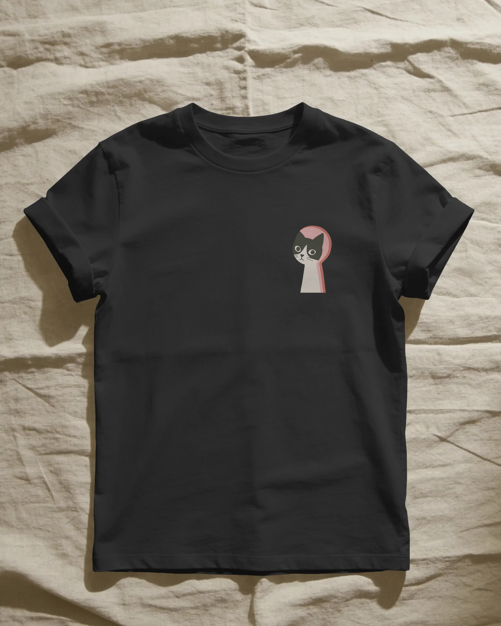 Cat Keyhole Unisex Siyah Tişört