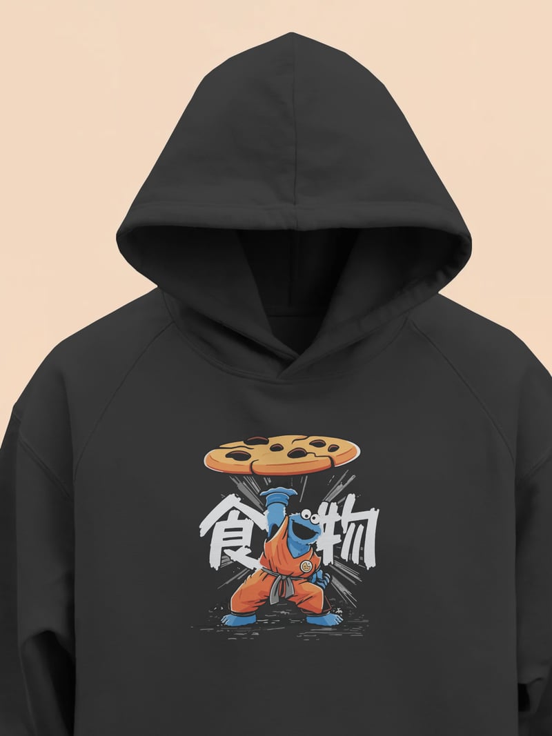 Kurabiye Canavarı Unisex Siyah Kapüşonlu Sweatshirt