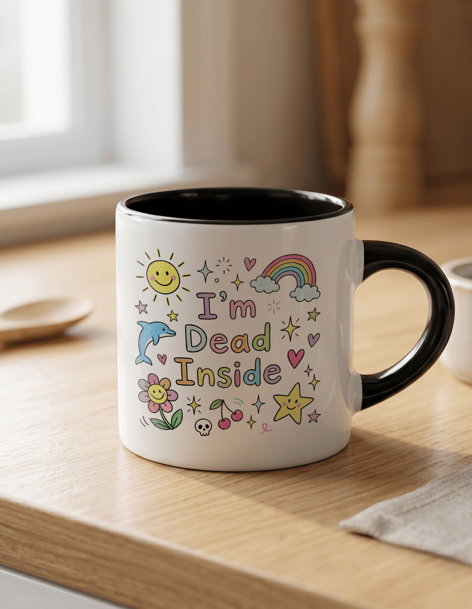 I'm Dead Inside 180 ml Beyaz Siyah Kahve Kupası