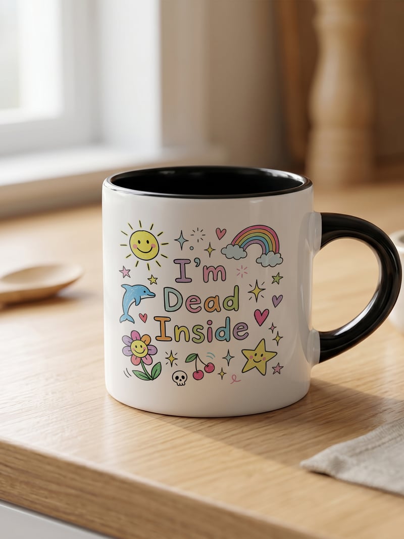 I'm Dead Inside 180 ml Beyaz Siyah Kahve Kupası